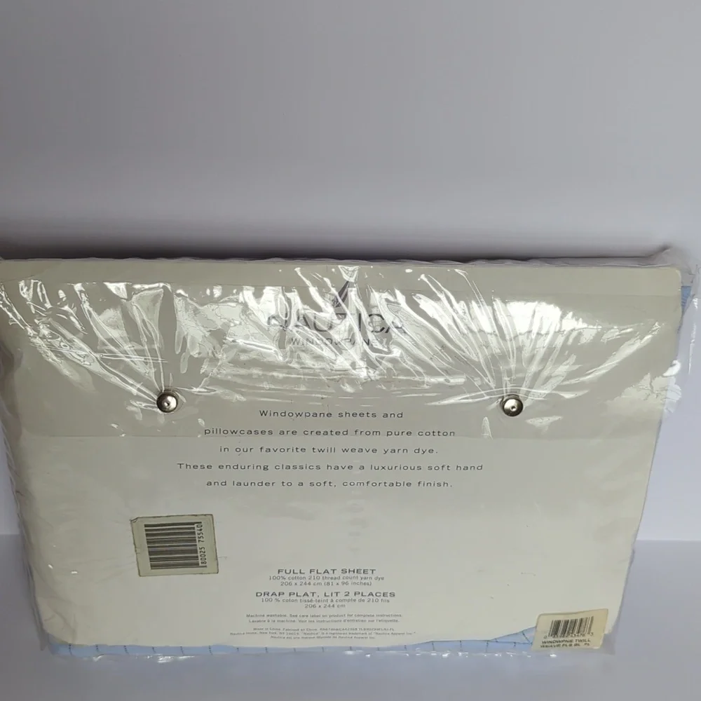 Nautica Full Flat Sheet 100% Cotton Windowpane Design in Blue and Yellow NEW